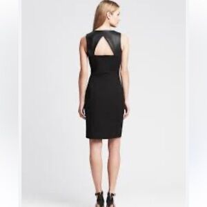 SLOAN-FIT FAUX-LEATHER CUTOUT SHEATH body con dress